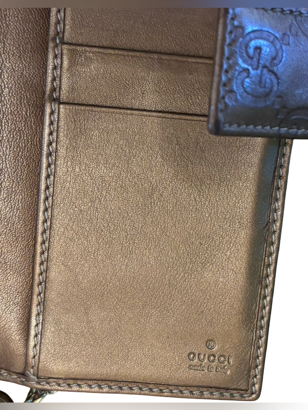 Authentic Gucci Guccissima Continental Wallet- Metallic Bronze Leather w/COA - Picture 8 of 14